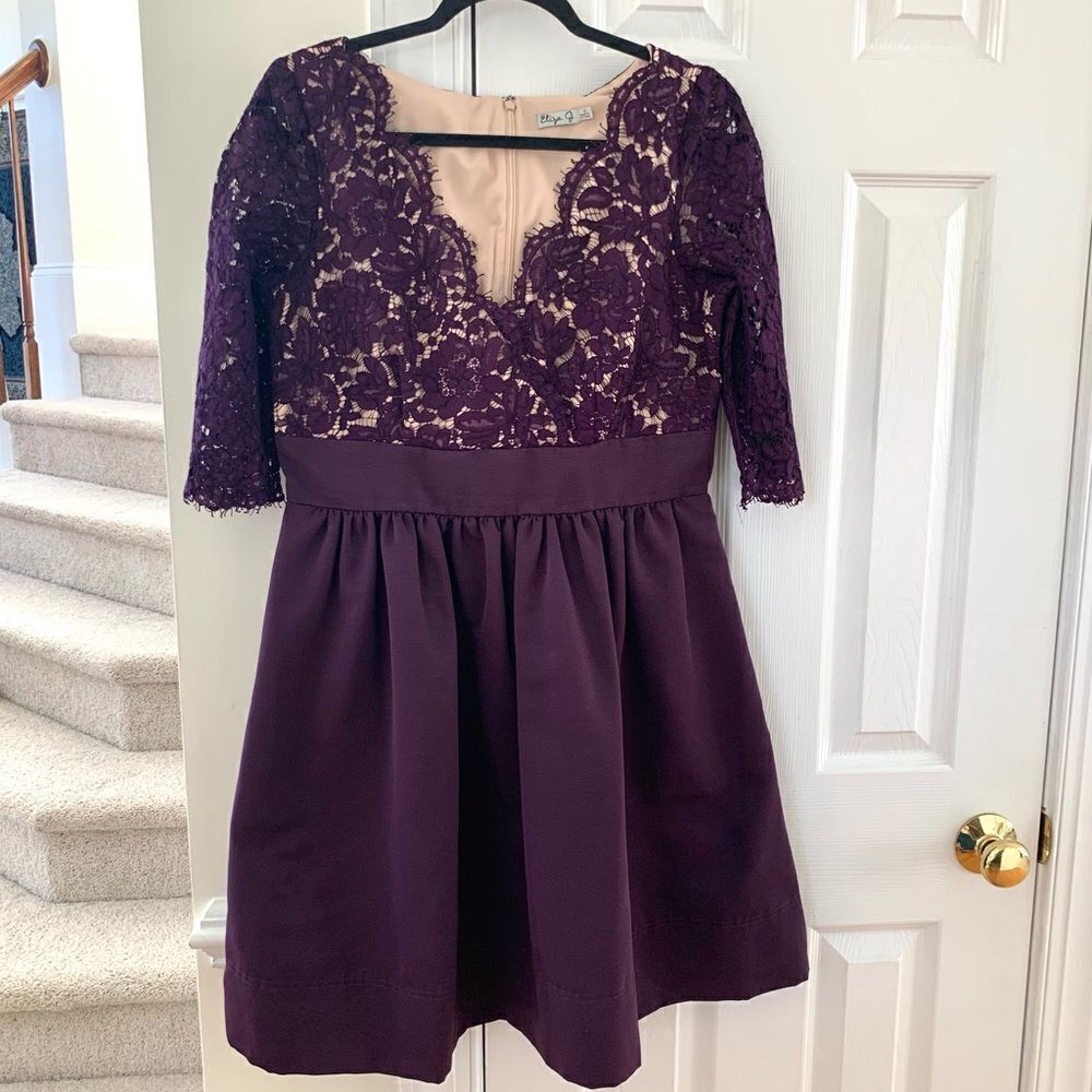 Eliza J Purple Lace Illusion Fit & Flare Cocktail Dress